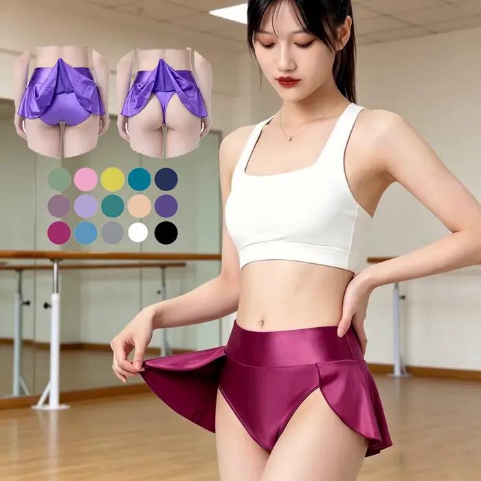MJINM Mini-jupe de danse sexy en satin brillant et lisse