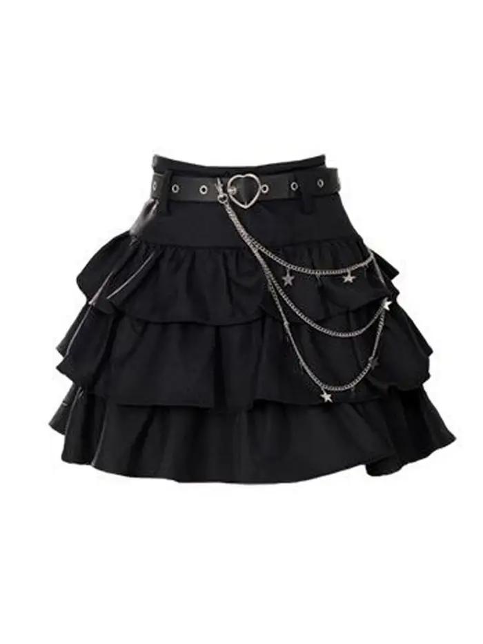 Ensemble jupe courte noire et t-shirt à manches courtes avec cordon de serrage pour femme