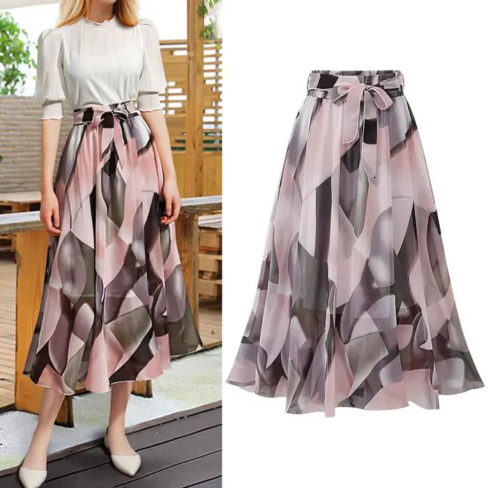 Jupe longue en mousseline florale d'été pour femme