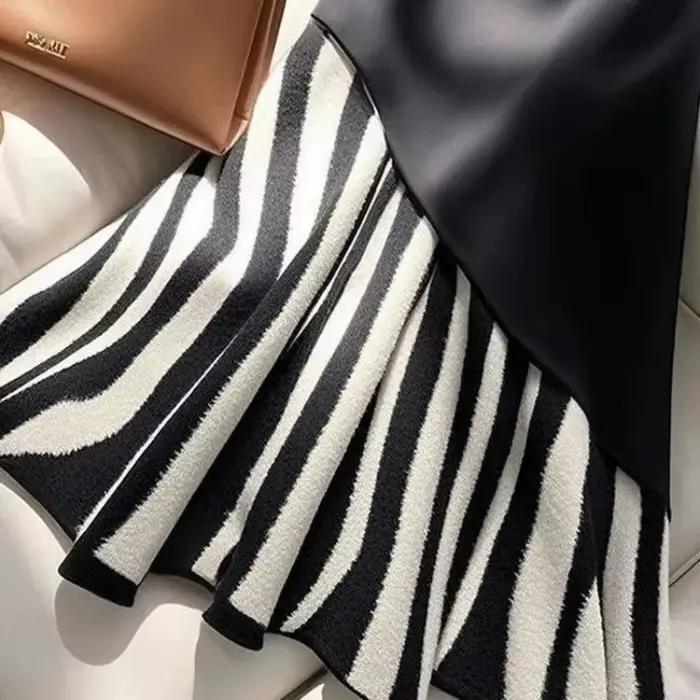 Jupe midi pour femme en similicuir patchwork à rayures zébrées asymétriques