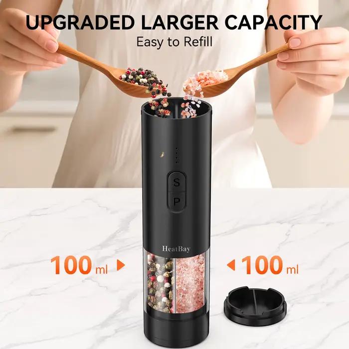 Moulin à poivre rechargeable par USB avec lumière LED, réglage de la grosseur, conçu pour une utilisation à une main en cuisine