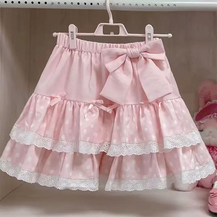 Mini jupe en dentelle à pois Kawaii pour femmes