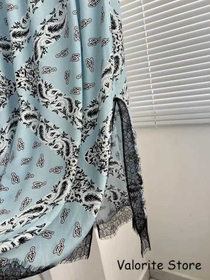 Jupe midi pour femme bleu ciel à imprimé cachemire