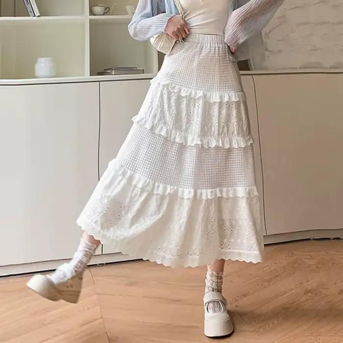 Jupe longue gâteau à volants blancs pour femmes