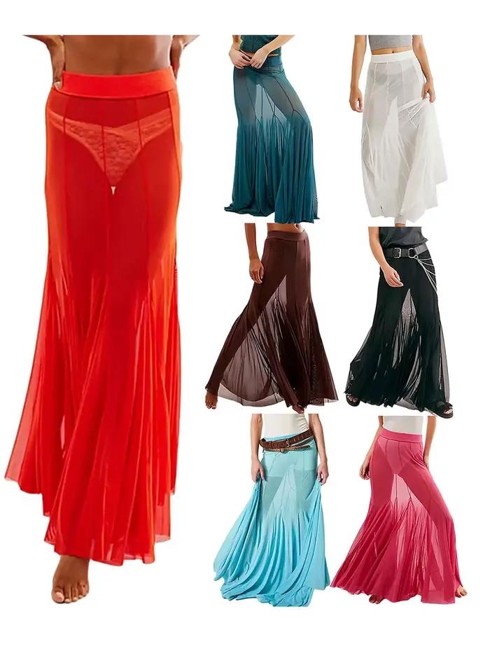 Jupes longues transparentes en maille transparente pour femmes