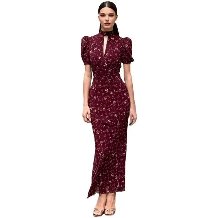 Robe longue élégante imprimée, respirante et fluide, taille haute, pour femme