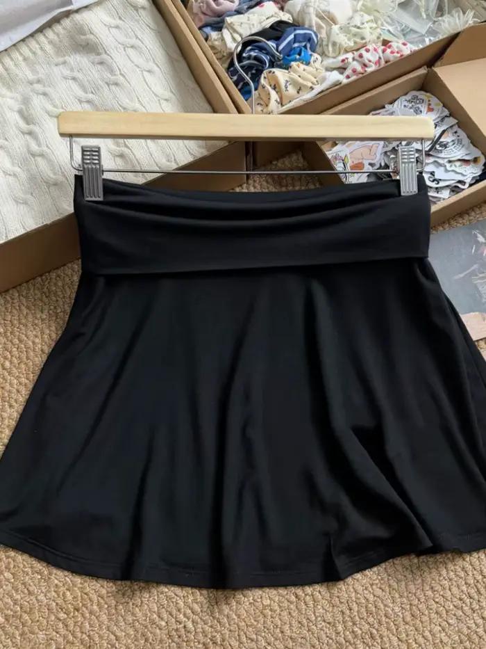 Mini-jupe noire plissée pour femme, taille unique, style préppy, décontractée, coupe trapèze, polyester et coton, pour sorties nocturnes estivales