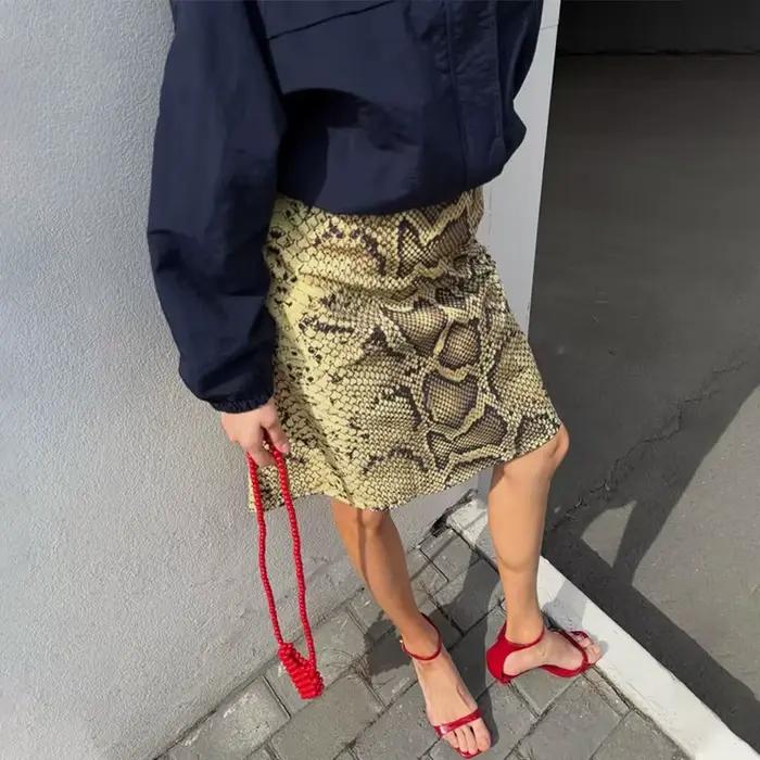 Jupe longue droite à motif serpent TARUXY pour femme junior high street printemps été 2025 coton fibre de bambou haute élasticité style moderne occassions spéciales