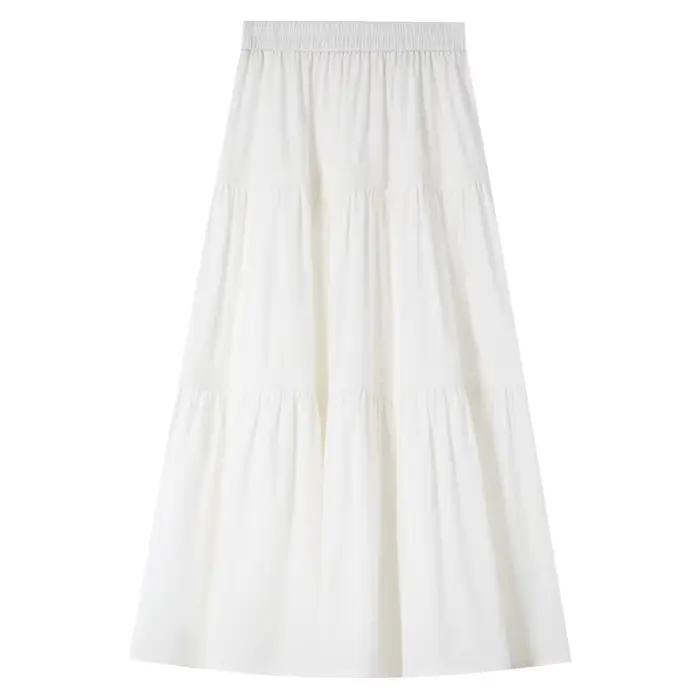 Jupe longue blanche ample et décontractée Vimly pour femmes, coupe trapèze, matériaux lyocell et coton, occasions quotidiennes et formelles