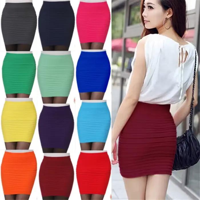 Jupe plissée élastique taille haute moulante Mini