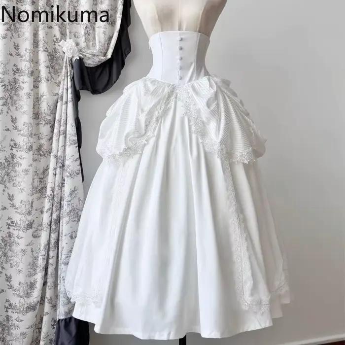 Jupes japonaises pour femmes 2025 Faldas Mujer De Moda taille haute a-ligne Jupe Lolita Style Patchwork dentelle Vintage