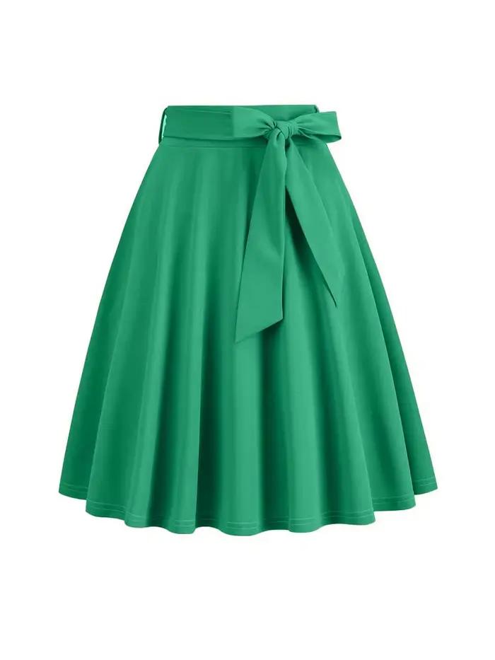 Jupe trapèze taille haute mi-longue pour femme