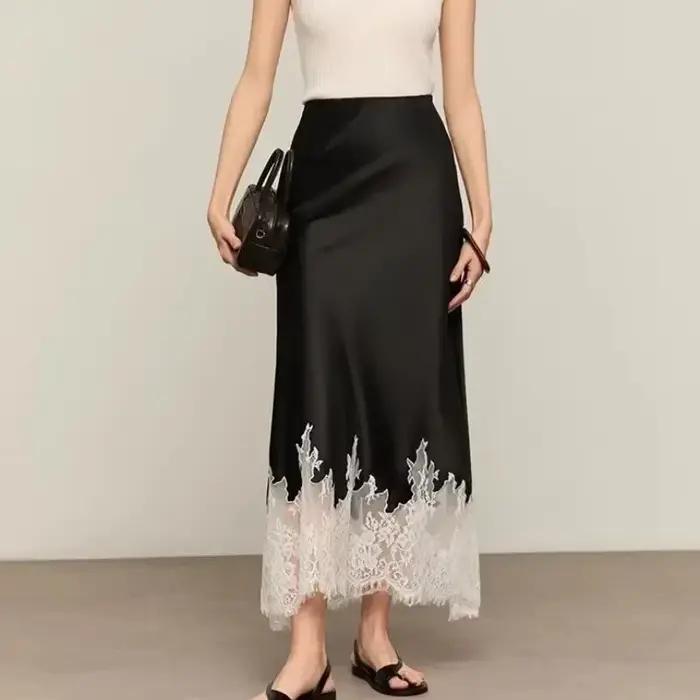 Jupe mi-longue à garniture en dentelle féerique élégante pour femmes occasion festive et quotidienne printemps été