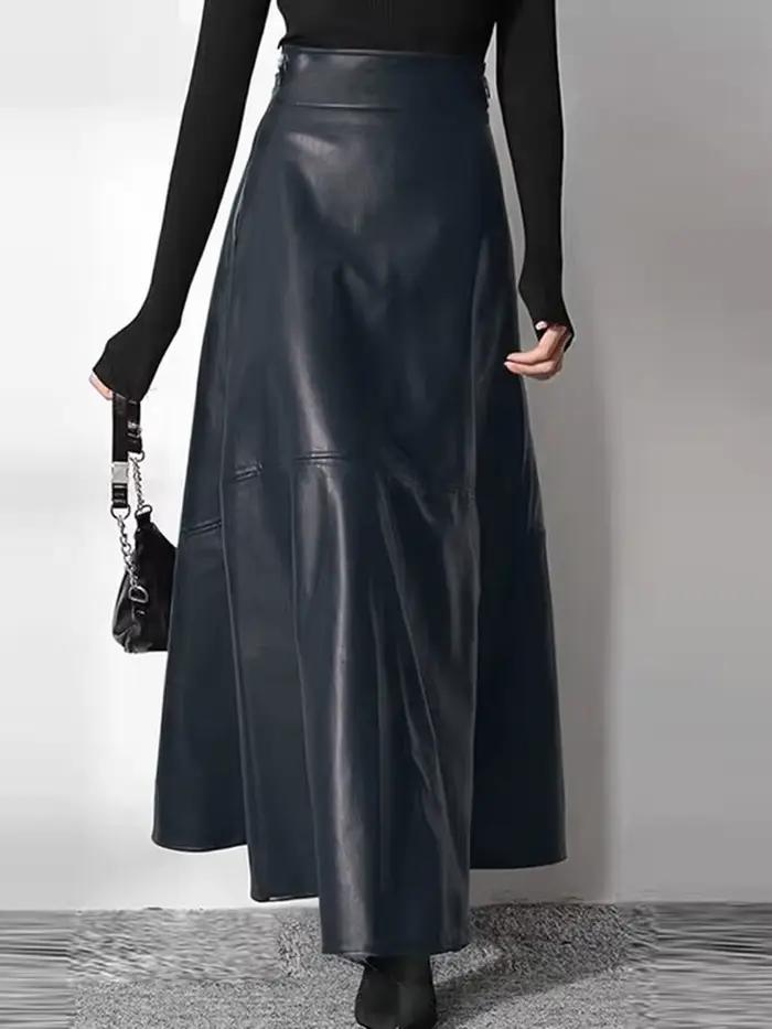 Jupe longue en cuir PU pour femme