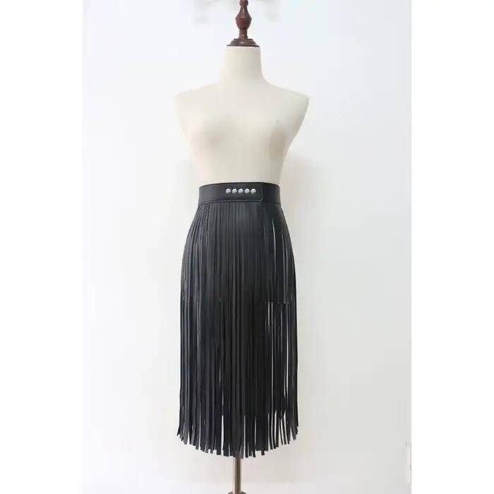 F3MD – jupe à franges en Faux cuir pour femmes, taille haute, harnais avec boutons à pression, robe de Costume Punk Rock pour fête d'halloween