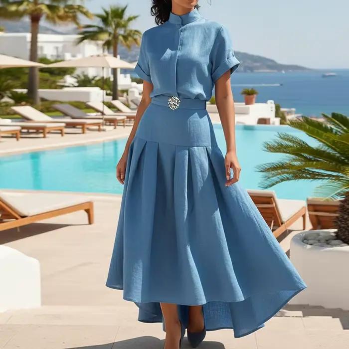 Krisstargirl jupe Maxi à ourlet haut et bas pour femme 2025 printemps/été et automne coton lin