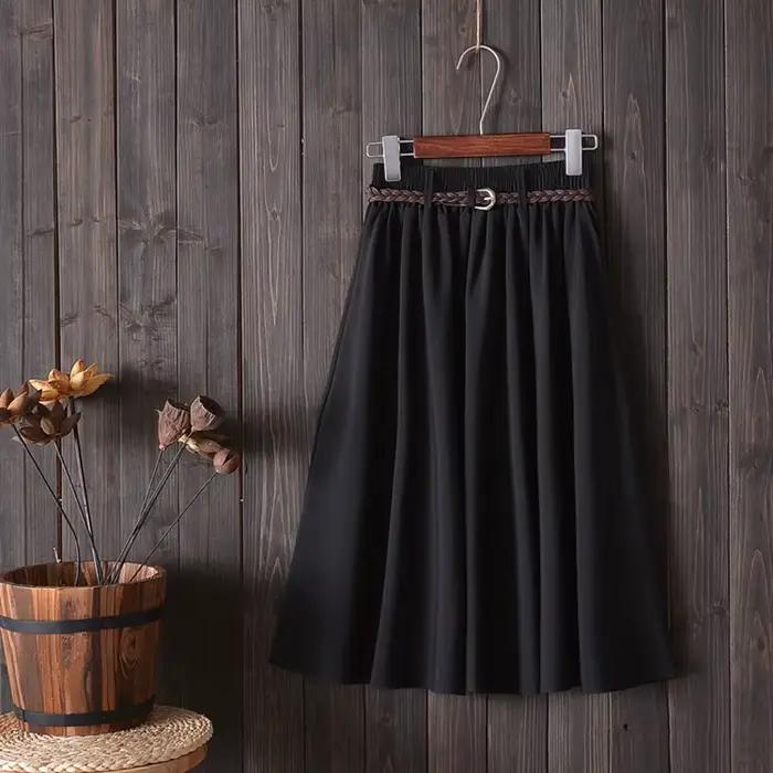 Jupe plissée mi-longue avec ceinture pour femme