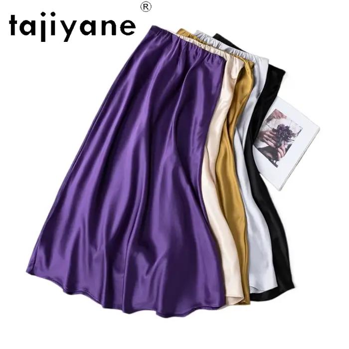 TAJIYANE Jupe en Soie de Mûrier Naturelle 93% Tendance Été Satinée Coupe Sirène 21 Mommes Élégante Longue pour Femme 2025
