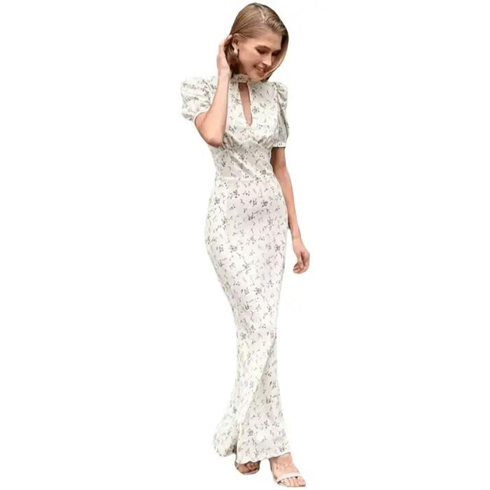 Robe longue élégante imprimée, respirante et fluide, taille haute, pour femme