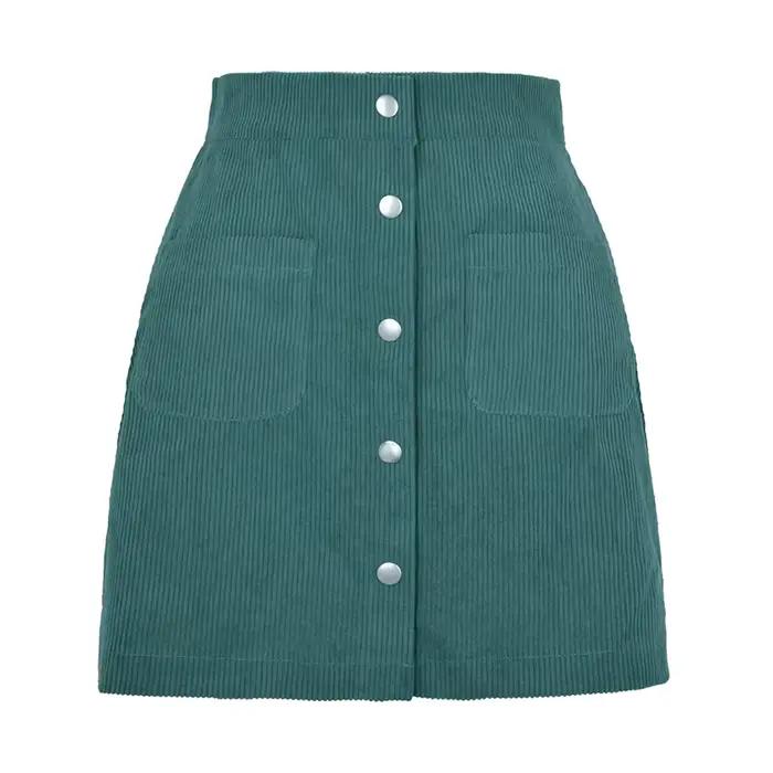Vintage marron velours côtelé jupes pour femmes simple boutonnage coupe ajustée Mini jupe femme automne hiver coréen