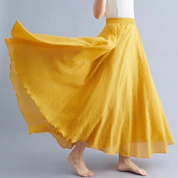 Jupe longue de plage en coton et lin pour femme