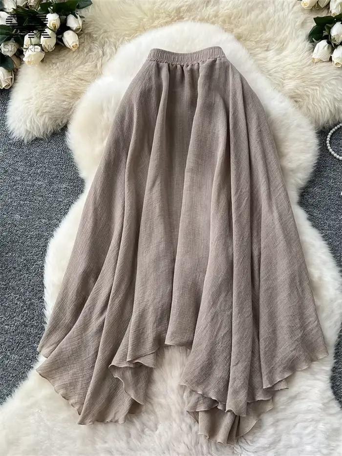 SINGREINY été jupe douce femmes tempérament irrégulier taille élastique dames mode une ligne classique polyvalent jupes Senior