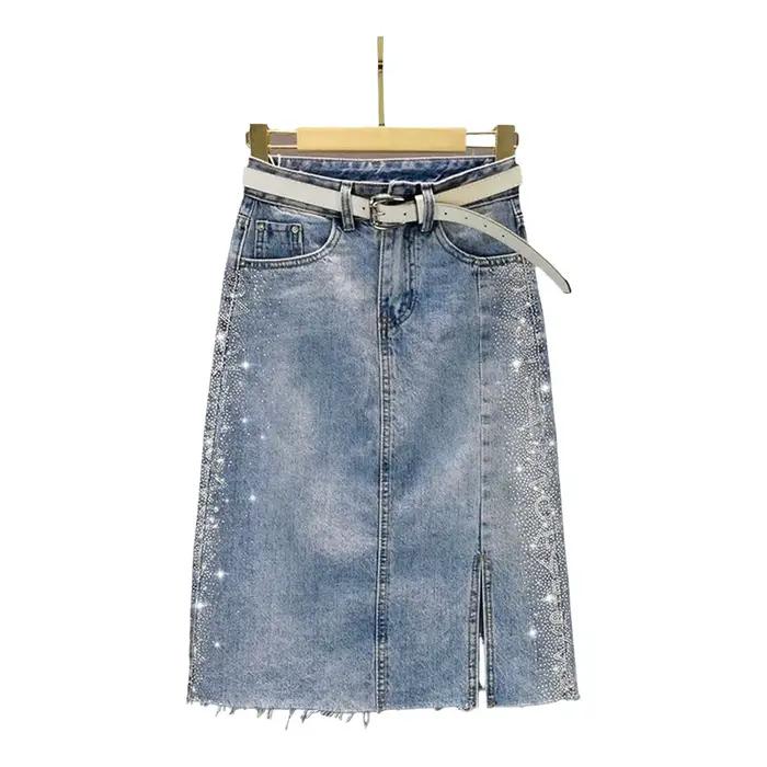 Jupe en jean rouge mi-longue taille haute amincissante pour femmes occasions spéciales printemps été style décontracté