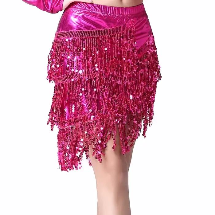 Jupe à franges en cuir verni et paillettes pour femme danse latine occasion spéciale compétition spectacle