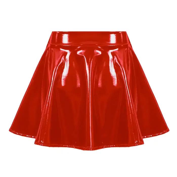 Jupe trapèze Zyncue en cuir verni pour femmes, mini-jupe évasée, tenue de danse, cosplay, style rétro, occasions spéciales
