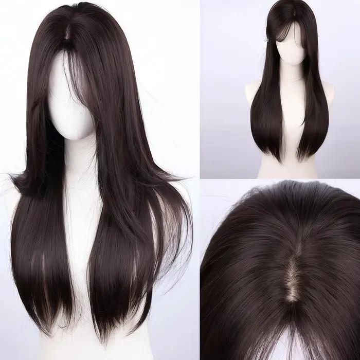 Perruque synthétique lisse noire naturelle de 28 pouces, idéale pour les carnavals, la Saint-Patrick et la rentrée scolaire