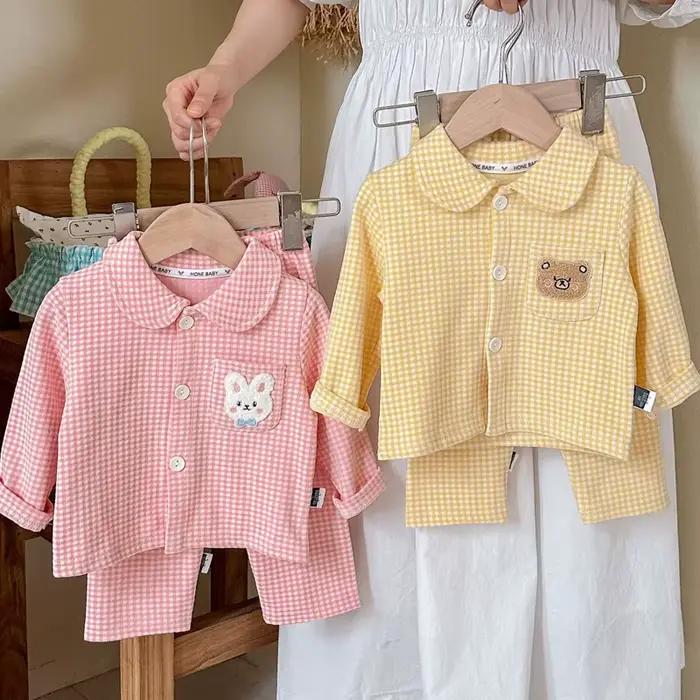 Ensemble pyjama à manches longues pour enfants, vêtements de nuit classiques à carreaux pour garçons et filles, ponçage, haut et bas respirants, vêtements pour enfants