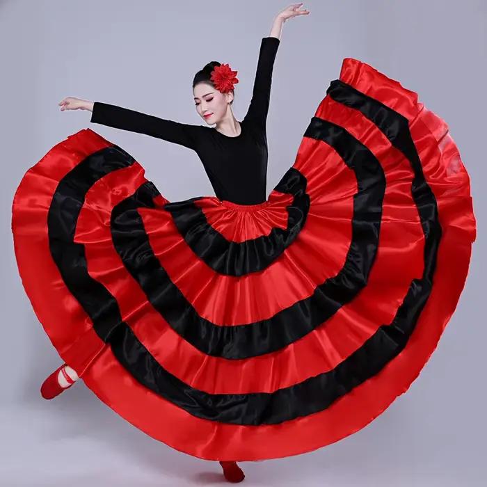 Jupe de Flamenco espagnole en Satin pour femme gitane