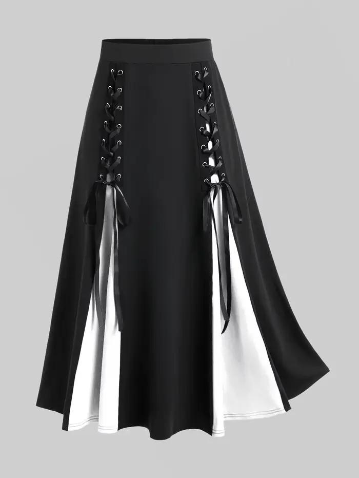 Jupe superposée en dentelle et en mousseline rouge foncé pour femmes grandes tailles, style gothique, lacets personnalisables, occasions spéciales et quotidiennes