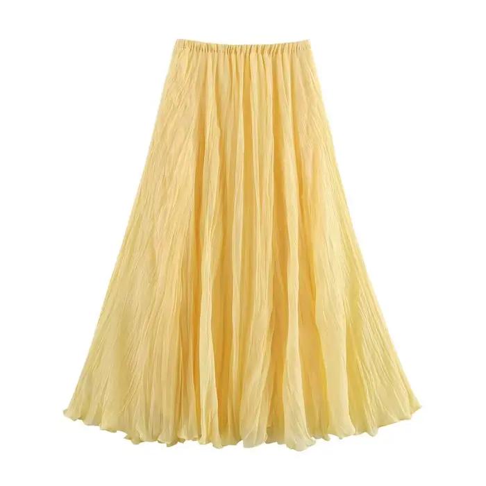 MUJER jupes longues plissées jaunes pour femmes jupe Midi taille haute superposée femme été