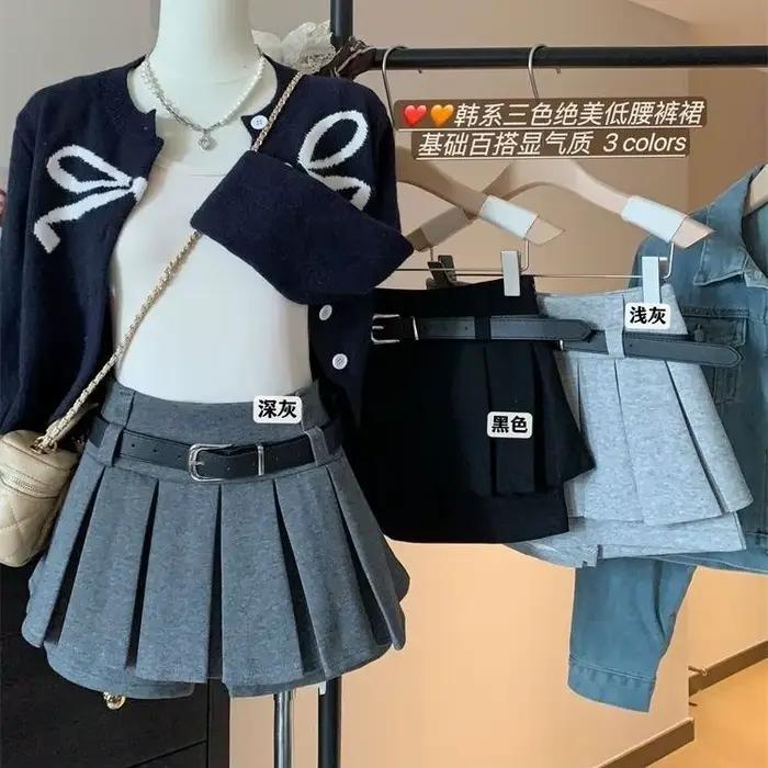 Jupe plissée tendance printemps/été taille haute polyvalente amincissante coupe trapèze courte (avec une ceinture offerte)