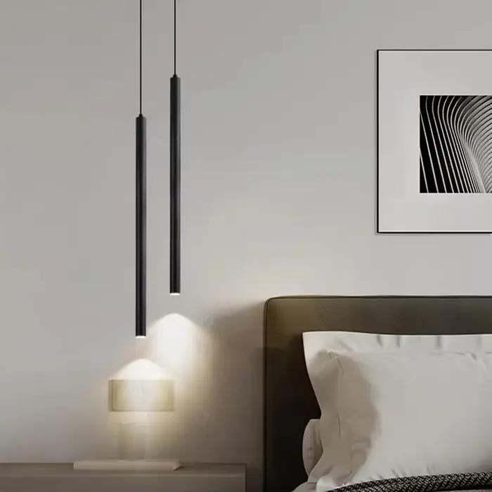 Lampe suspendue LED nordique à tube long, design moderne et minimaliste, luminaire de plafond cylindrique pour cuisine, chambre à coucher, salle à manger, décoration intérieure