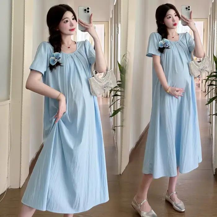 Robe de maternité d'été 2024, longue, fine, fraîche et tendance pour femmes enceintes, restez élégante