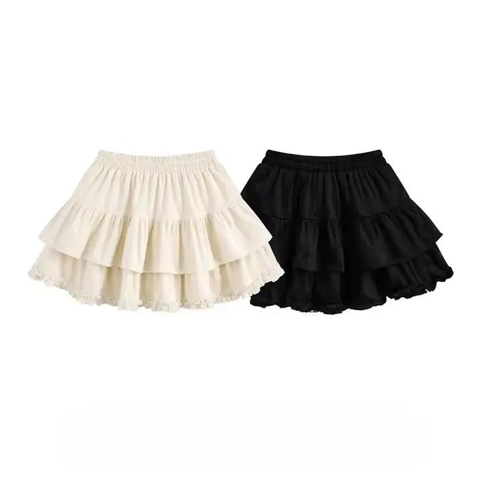Jupe mi-longue style gâteau à ourlet à volants pour filles