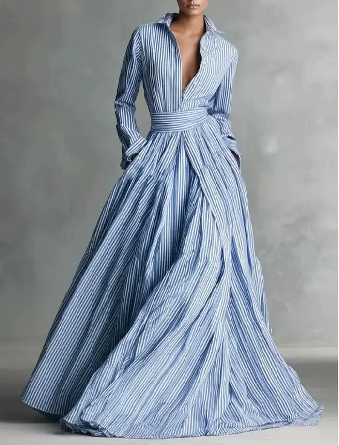 Robe Chemise Rayée Tendance pour Femme – Décontractée