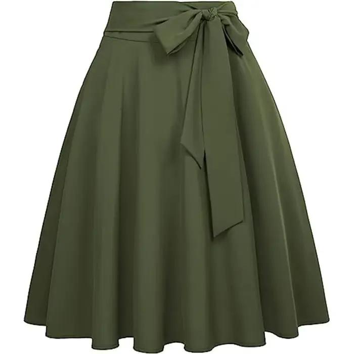 Jupe mi-longue évasée taille haute avec poches pour femme