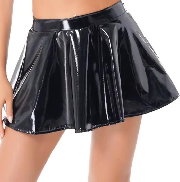 Jupe plissée élastique en Faux cuir PU pour femmes