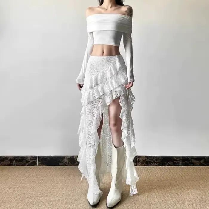 Jupe gothique années 2000 en acétate et polyester pour femmes, style décontracté, Gyaru Kpop, Streetwear, longue et asymétrique, pour les occasions spéciales ```