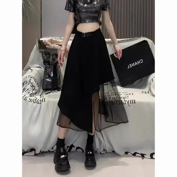Jupe mi-longue élégante asymétrique en couleur solide pour femmes occasions spéciales printemps été amincissante style moderne