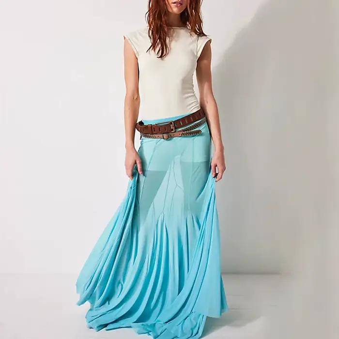 Jupes longues transparentes en maille transparente pour femmes