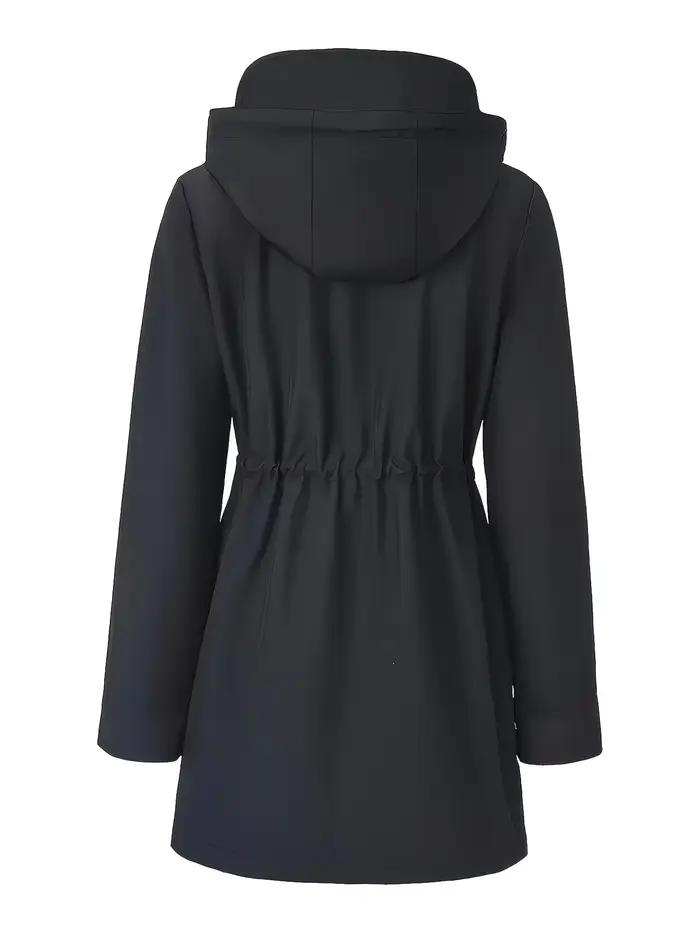 Veste trench mi-longue à capuche pour femme, avec fermeture éclair intégrale sur le devant et poche à capuche réglable