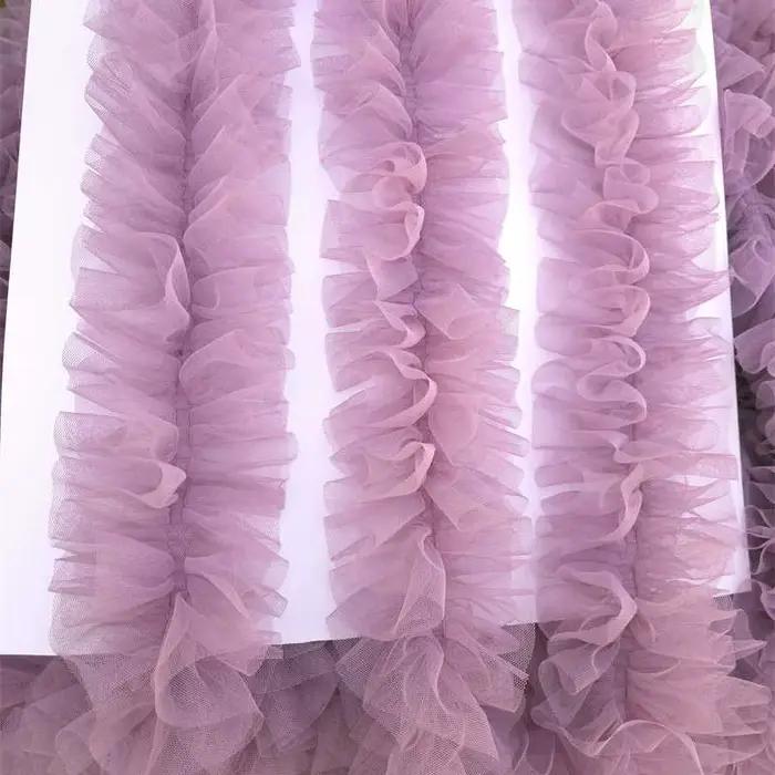 Jupe évasée en gaze double couche violet prune de 9 cm de large avec volants