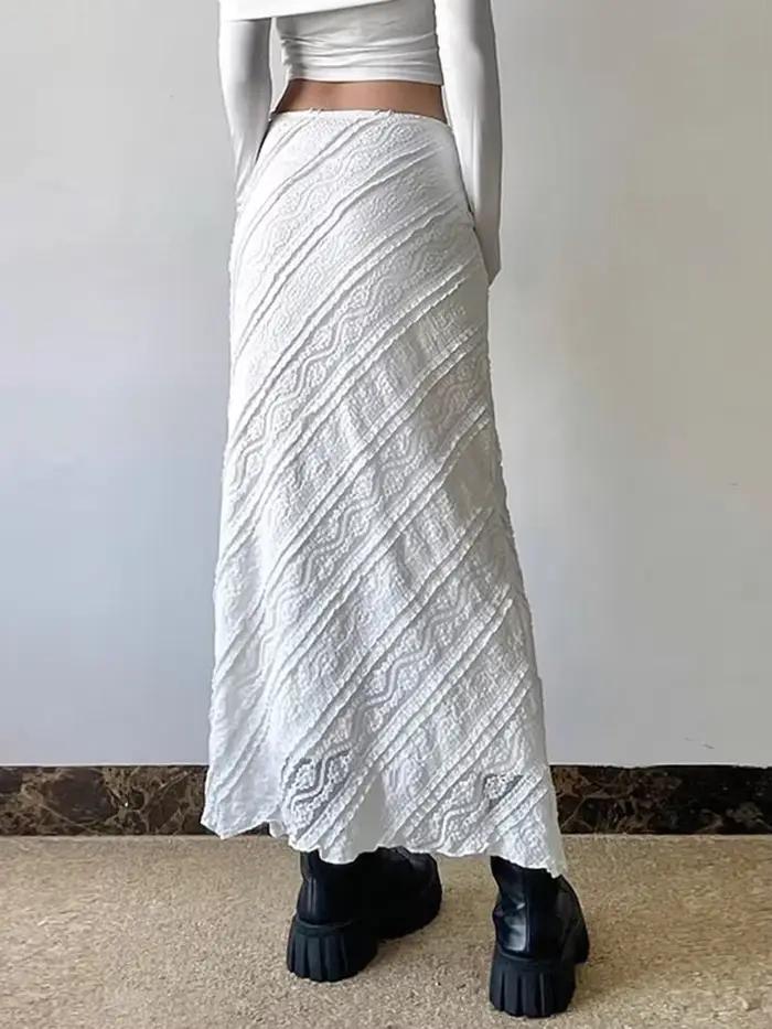 Jupe longue en dentelle blanche élégante pour femmes junior style streetwear vintage été