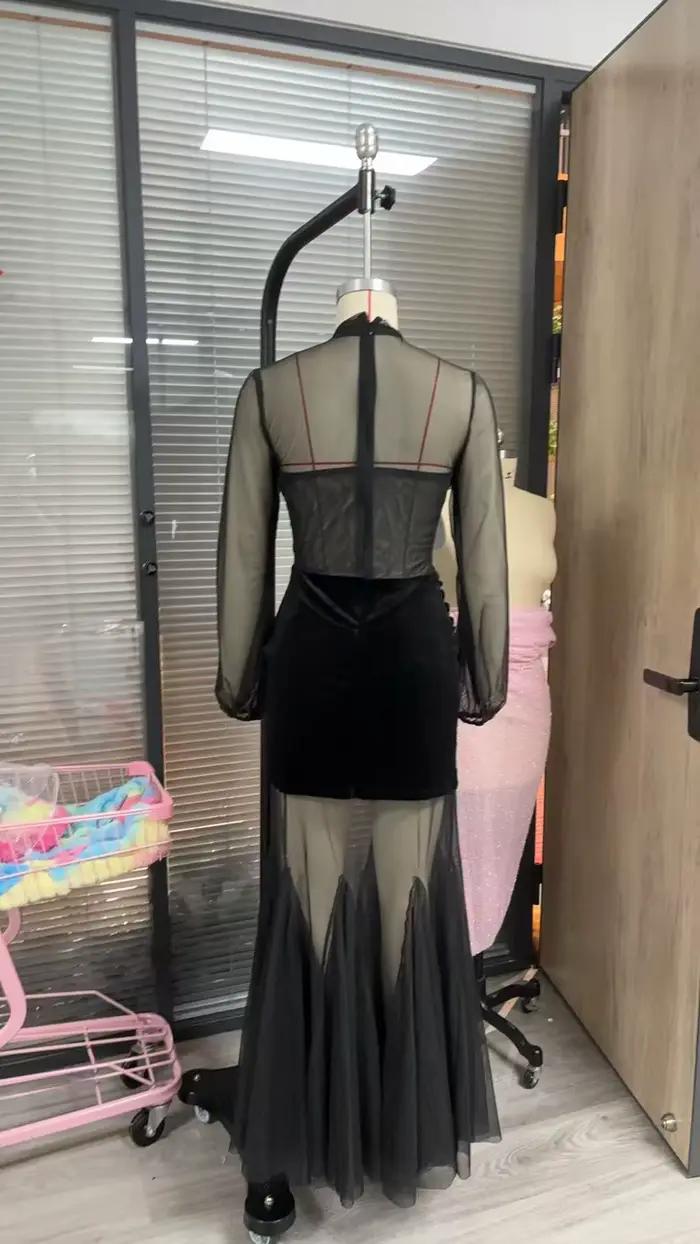 Robe longue pour femmes, Sexy, Y2k, Streetwear, portefeuille, hanche, épissure élégante, fête, travail de nuit, manches longues, taille haute, 2025