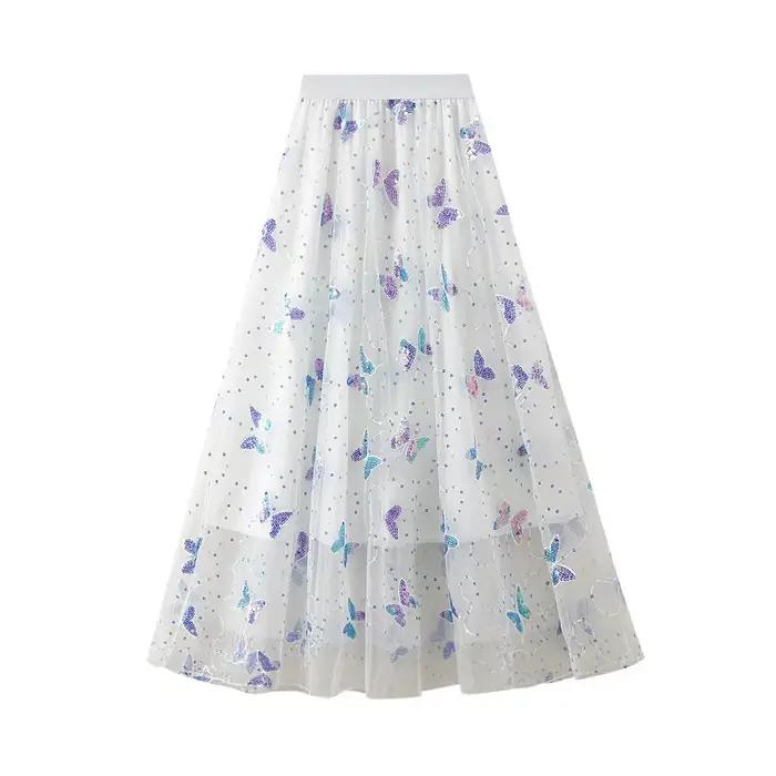 Jupe longue en Tulle à paillettes et papillons pour femmes