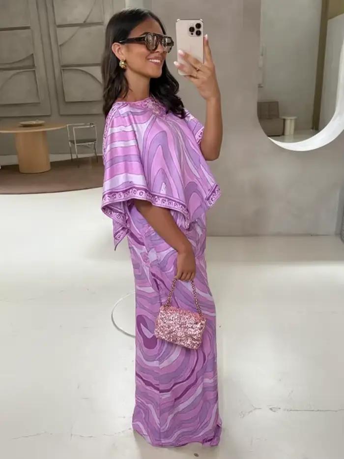 Bohème imprimé chemise jupe costumes femmes Vintage irrégulière à manches longues haut femme ensembles taille haute